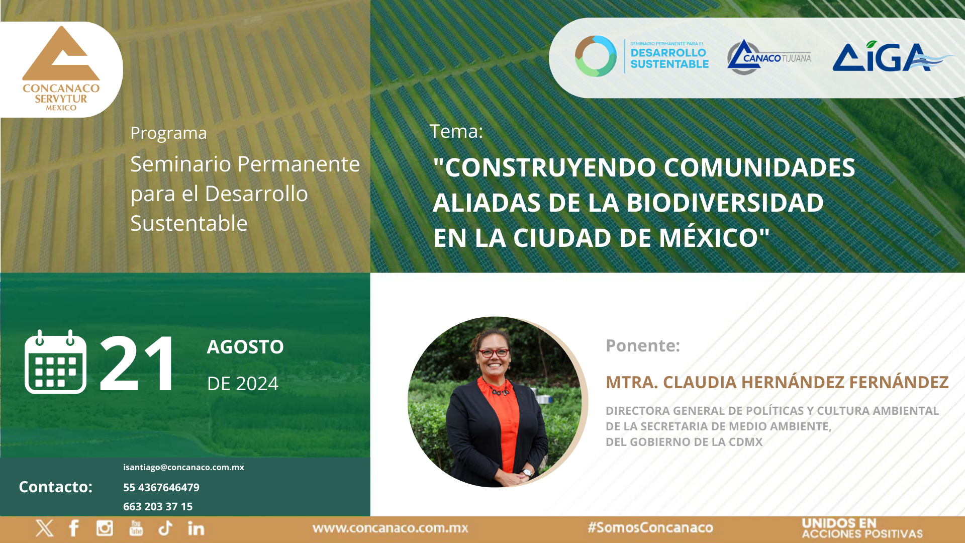 “Construyendo Comunidades Aliadas de la Biodiversidad en la Ciudad de México” 🌿Evento sin costo 🎙Imparte la Maestra Claudia Hernández Fernández ✅ Directora General de Políticas y Cultura Ambiental de la Secretaría de Medio Ambiente del Gobierno de la CDMX