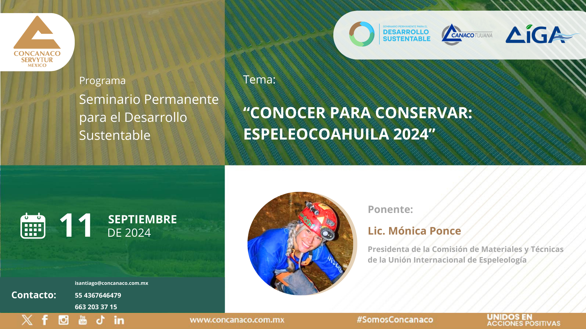 Lic. Mónica Ponce Presidenta de la Comisión de Materiales y Técnicas de la Unión Internacional de Espeleología. Con la ponencia: “Conocer para conservar: ESPELEOCOAHUILA 2024”