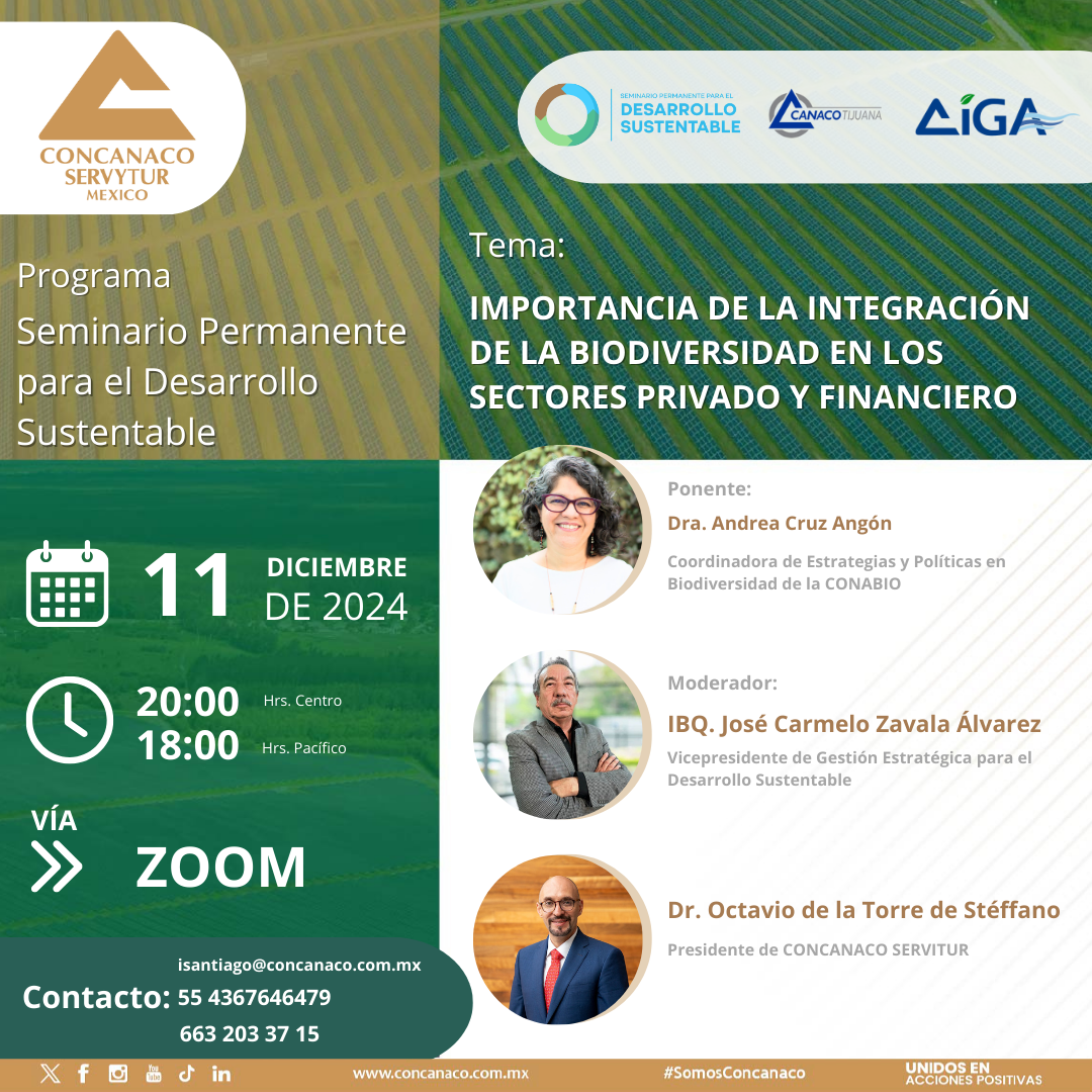 Dra. Andrea Cruz Angón Coordinadora de Estrategias y Políticas en Biodiversidad de la CONABIO Con la ponencia: “IMPORTANCIA DE LA INTEGRACIÓN DE LA BIODIVERSIDAD EN LOS SECTORES PRIVADO Y FINANCIERO”