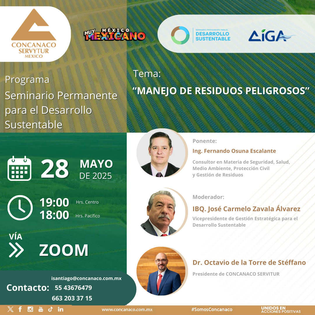 sesión del Seminario Permanente para el Desarrollo Sustentable: Fecha: 28 de mayo de 2025 Invitado: Ing. Fernando Osuna Escalante Tema: “MANEJO DE RESIDUOS PELIGROSOS”